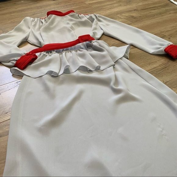 𝅺Vintage PC Sophisticate High Neck Peplum Skirt and Belt Red and Grey Size 7/8 - Picture 11 of 11